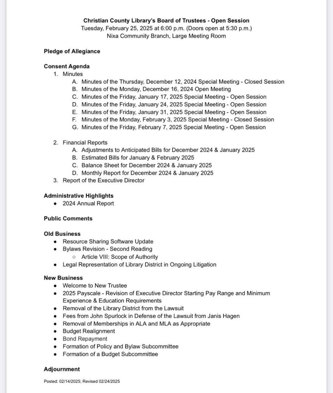 Christian County Library Board Agenda 